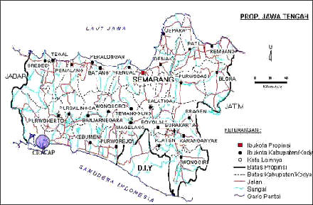 Posisi Kabupaten Cilacap di Propinsi Jawa Tengah